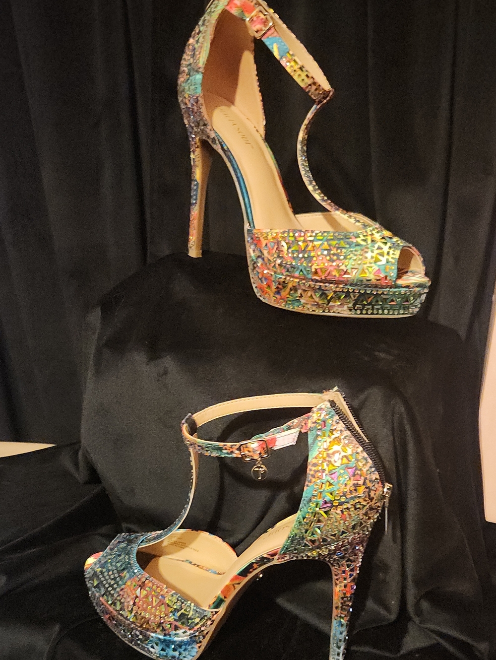 Thalia Sodi Multicolor Mosaic T-Strap Platform Heels